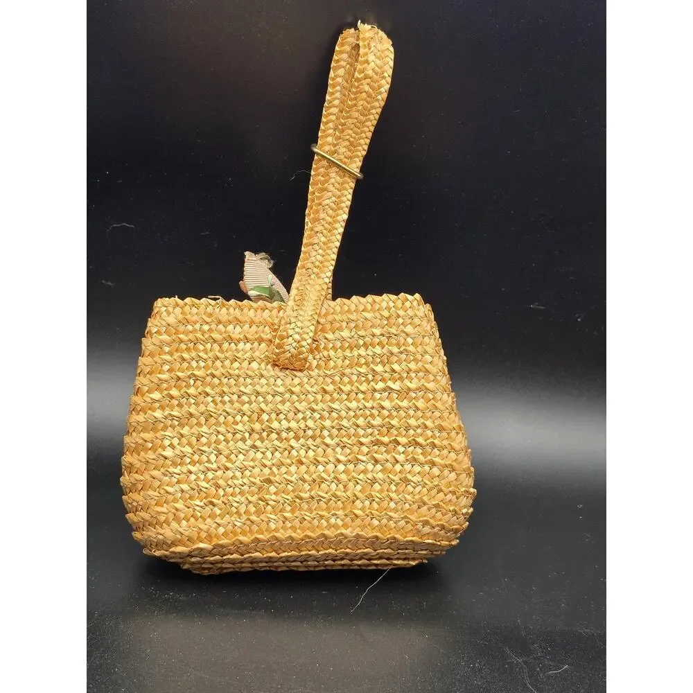 Vintage woven Mini handbag artificial flowers child size